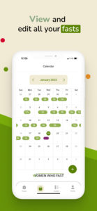 calendar screenshot from women who fast app