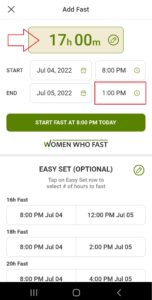 Women Who Fast app add fast screen to show the end times updates when the number of hours to fast is set on the Women Who Fast app